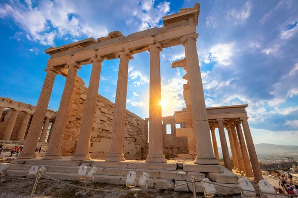 Berühmter Parthenon Tempel Bei Sonnenuntergang Antike Griechische Geschichte Parthenon Auf — Stockfoto
