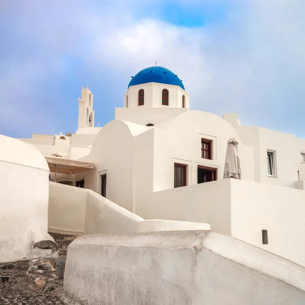 Santorini Grécia Composição Conceitual Famosa Arquitetura Ilha Santorini Igreja Branca — Fotografia de Stock