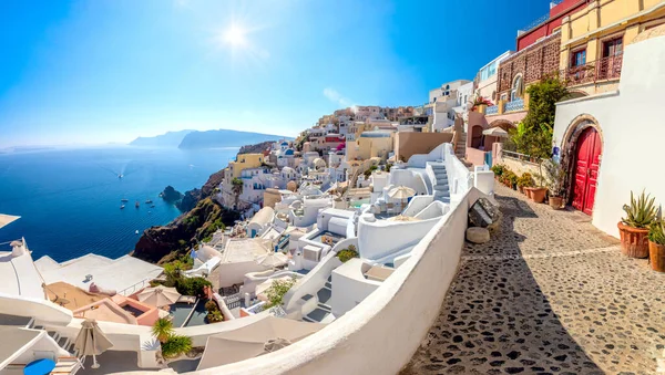 Oia Santorini Grécia Uma Vista Panorâmica Pitoresca Das Tradicionais Casas — Fotografia de Stock