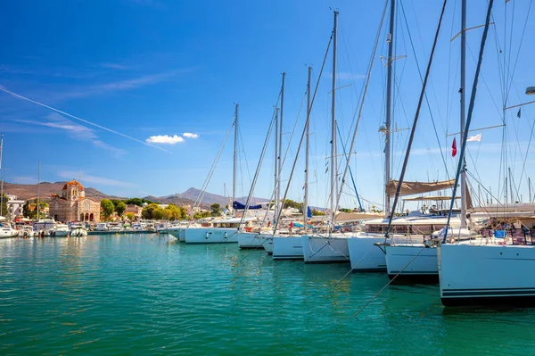 Yacht pier. Yacht marina. Many sailing boats are at the pier. Nice trip around the islands, great weekend getaways and holidays. Greece, Europe.