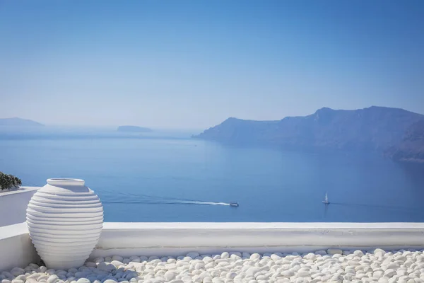 Famoso Fundo Conceito Santorini Grécia Ilha Santorini Arquitetura Branca Azul — Fotografia de Stock