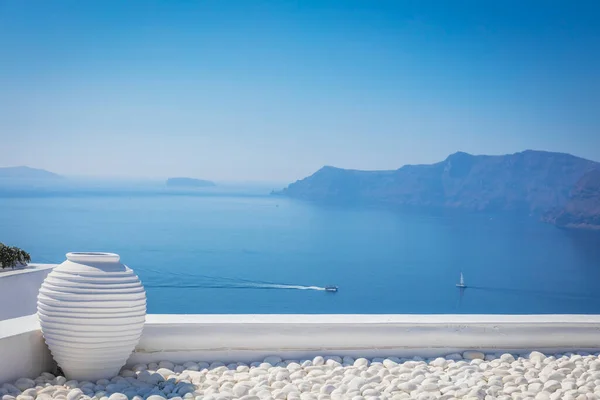 Sławna Koncepcja Santorini Grecja Wyspa Santorini Biała Architektura Błękitne Morze Obrazy Stockowe bez tantiem