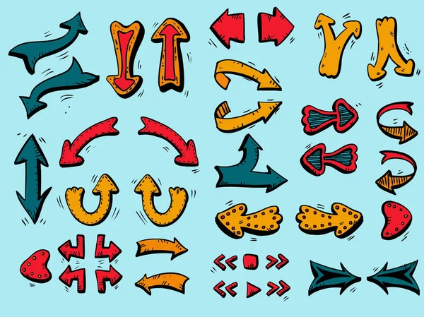 Çeşitli el yapımı karalama stili renkli oklar. Vektör illüstrasyonu