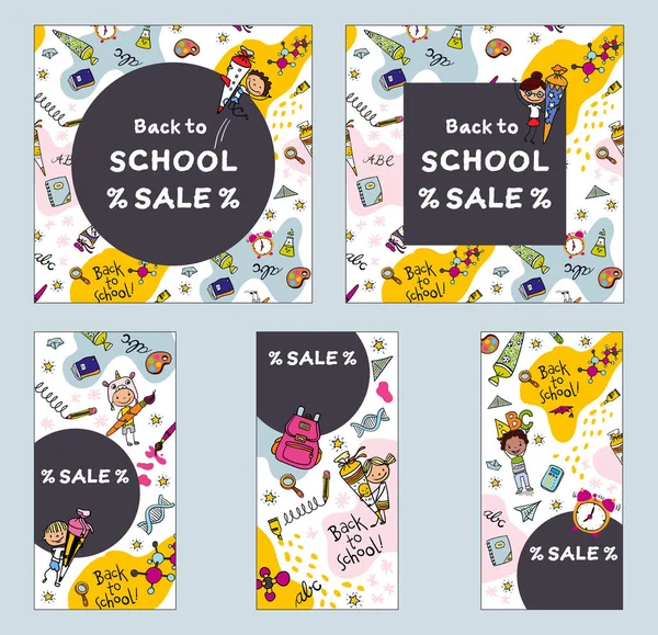 Back School Sale Blackboard Sale Text Surrounded School Supplies Rulers — Stock Vector