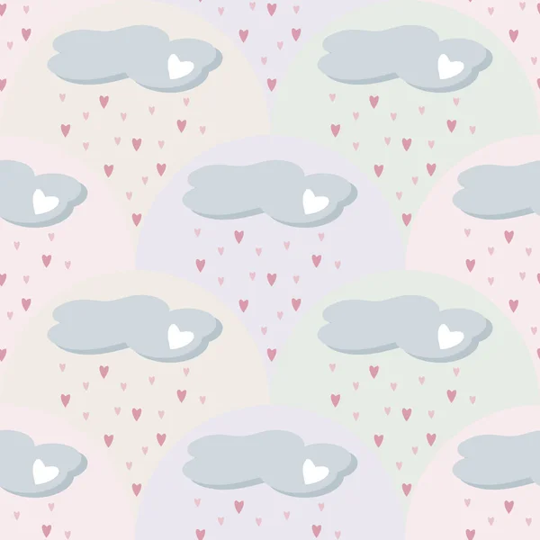 Childish Pastel Seamless Pattern Clouds Rain Hearts Weather Vector — Stock Vector