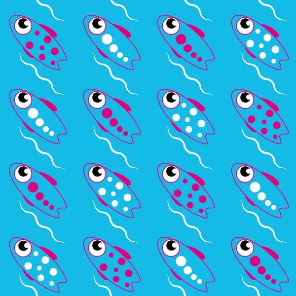 Modello Senza Soluzione Continuità Con Pesce Cartone Animato Divertente Gentile — Vettoriale Stock