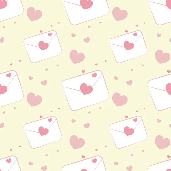 ピンクのハートと手紙の封筒でシームレスなパターン ベクトル バレンタインデー — ストックベクタ
