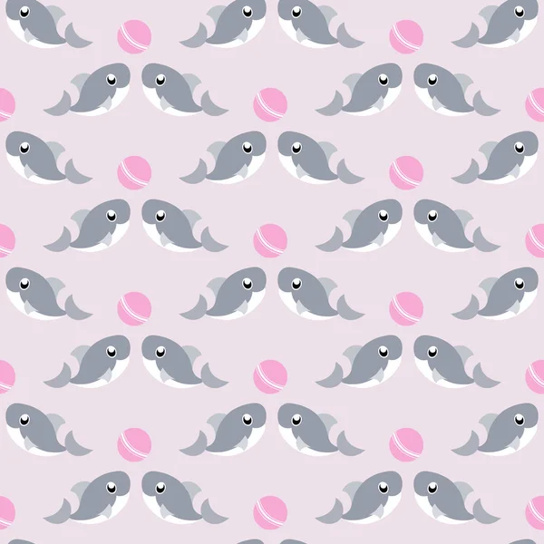 Motif Rose Sans Couture Avec Requin Gris Avec Boule Illustration — Image vectorielle