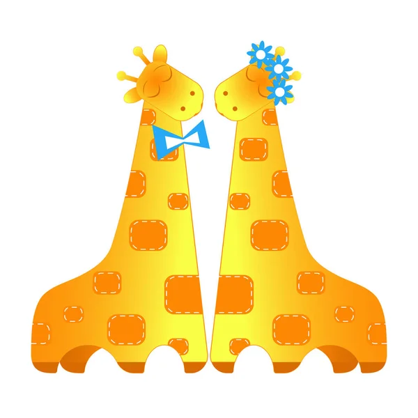 Два Влюбленных Жирафа Мальчик Девочка Изолировать Векторная Иллюстрация — стоковый вектор