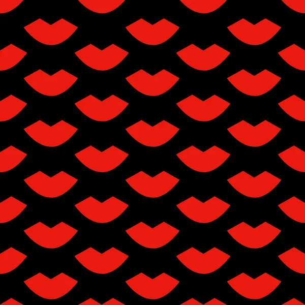 Kırmızı Dudaklı Öpücüklü Kusursuz Siyah Desen Vektör Illüstrasyonu — Stok Vektör
