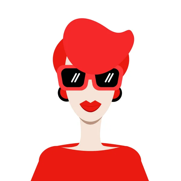 Uma Mulher Menina Com Cabelos Vermelhos Lábios Vermelhos Óculos Vermelhos —  Vetores de Stock