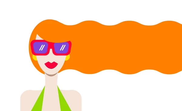 Woman Girl Red Hair Red Lips Red Glasses Summer Vector — Stock Vector