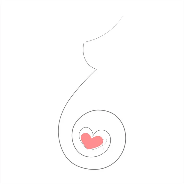 Bauch Einer Schwangeren Frau Mit Rosa Herz Zeilenkunst Vektor Schwangerschaft — Stockvektor