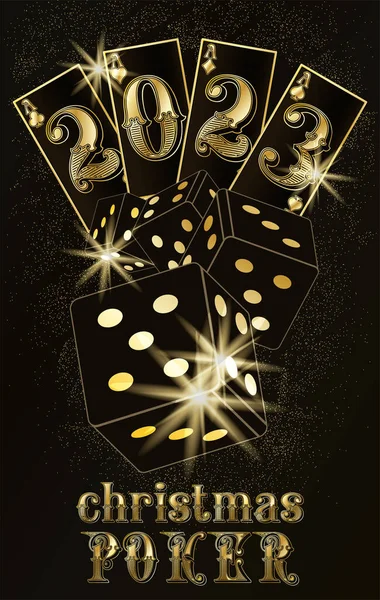 2023年 ポーカーカードとサイコロを持つクリスマスカジノの背景 ベクトルイラスト — ストックベクタ