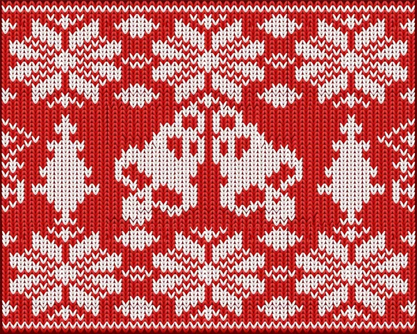 New Year Knitted Background Xmas Bells Vector Illustration — Stock Vector