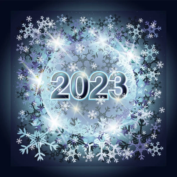 Ευτυχισμένο Νέο 2023 Χρόνια Κάρτα Νιφάδες Χιονιού Χριστούγεννα Διανυσματική Απεικόνιση — Διανυσματικό Αρχείο