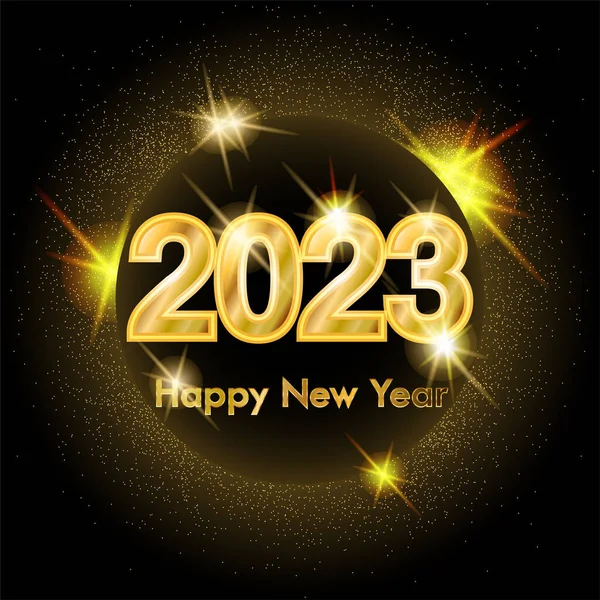 Golden Happy New 2023 Χρόνια Κάρτα Νιφάδες Χιονιού Χριστούγεννα Διανυσματική — Διανυσματικό Αρχείο