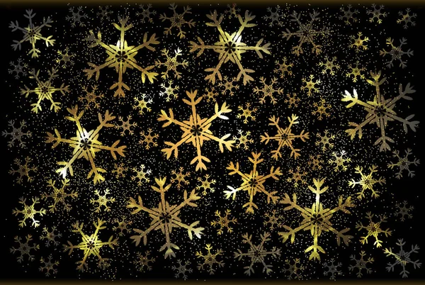 ゴールデンメリークリスマスの背景Xmas雪のフレーク ベクトルイラスト — ストックベクタ