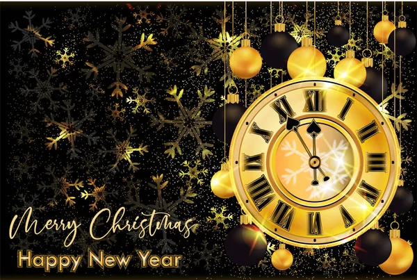 Oro Nuevo 2023 Año Fondo Con Reloj Navidad Vector Ilustración — Archivo Imágenes Vectoriales