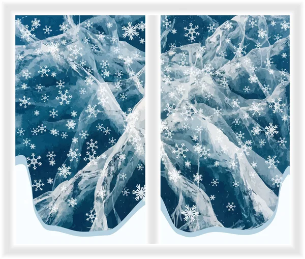 霜とメリークリスマスの冬の窓 ベクトルイラスト — ストックベクタ