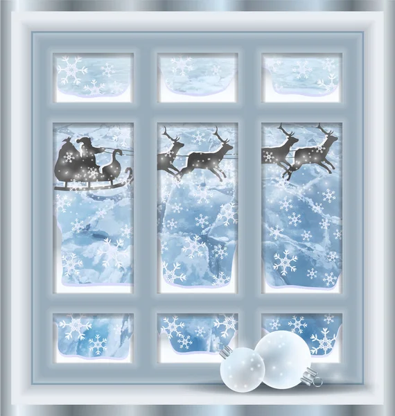 Merry Christmas Vip Card Window Xmas Balls Santa Claus Vector — Stock Vector