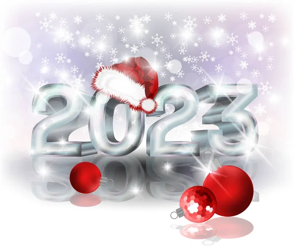 Nuevo 2023 Año Bandera Invierno Con Bolas Navidad Sombrero Santa — Archivo Imágenes Vectoriales