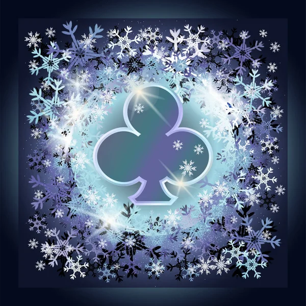新年明けましておめでとう クリスマスクラブポーカーカードXmas雪の結晶 ベクトルイラスト — ストックベクタ