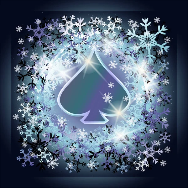 Frohes Neues Jahr Weihnachten Spade Poker Karte Mit Weihnachten Schnee — Stockvektor
