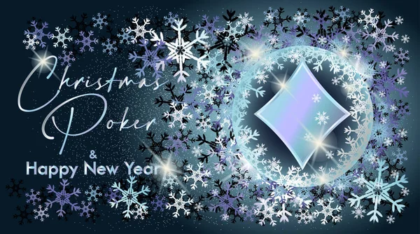 Banner Auguri Natale Diamonds Poker Con Fiocco Neve Natalizio Illustrazione — Vettoriale Stock