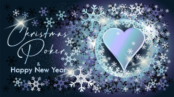 Banner Invitación Christmas Hearts Poker Con Nieve Navidad Ilustración Vectorial — Archivo Imágenes Vectoriales