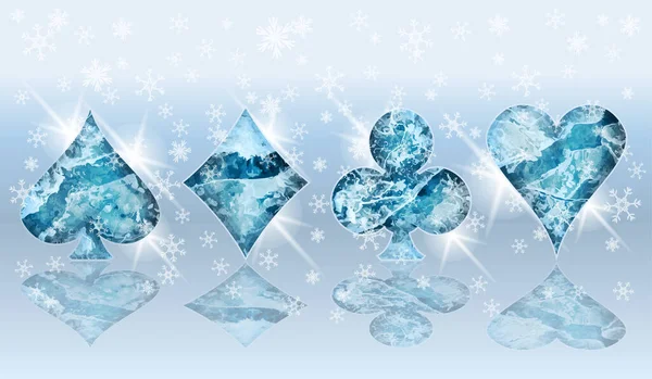 Winter Ice Poker Karta Vánoční Kasino Pozadí Vektorové Ilustrace — Stockový vektor