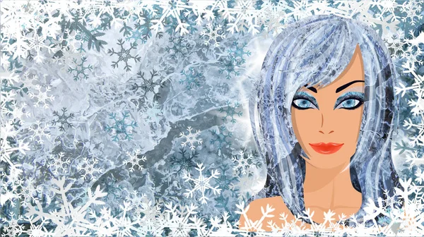 Menina Inverno Banner Venda Xmas Ilustração Vetorial — Vetor de Stock
