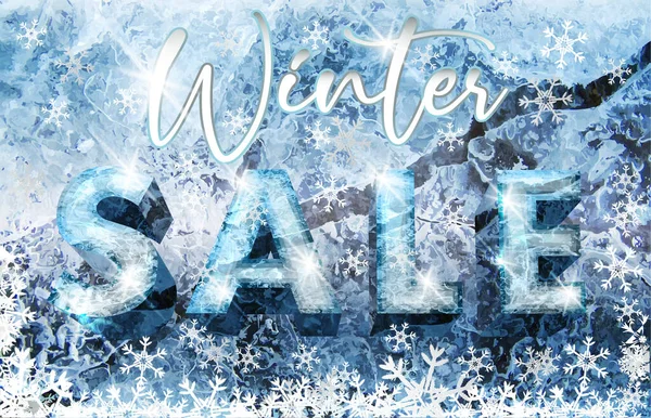 Icy Winter Sale Card Xmas Snowflakes Vector Illustration — Stock Vector
