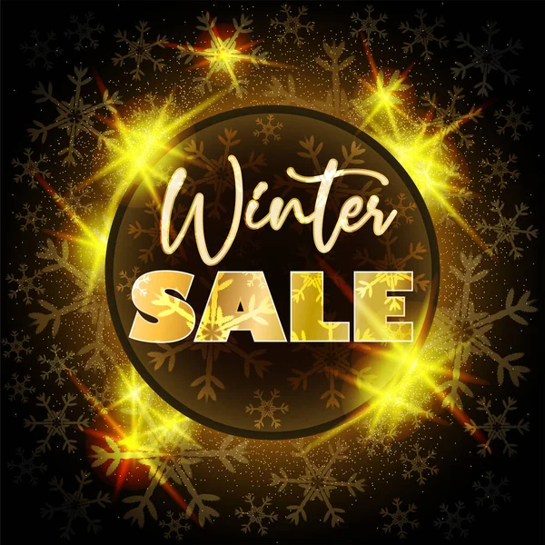 Venda Inverno Cartão Dourado Com Flocos Neve Xmas Ilustração Vetorial — Vetor de Stock
