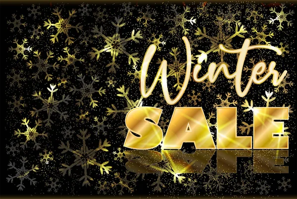 Winter Sale Golden Banner Xmas Snow Vector Illustration — Stock Vector