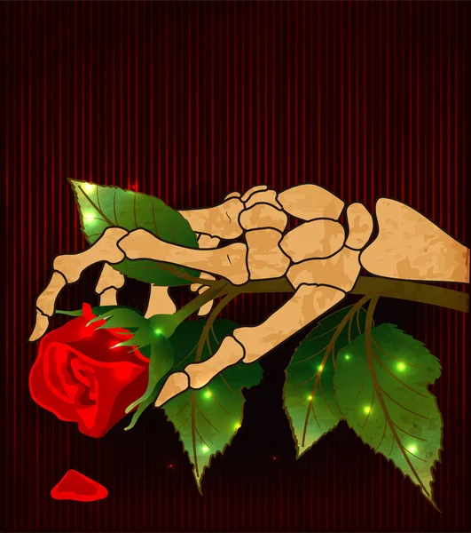 反情人节卡片 骷髅抱着一朵玫瑰花 病媒图解 — 图库矢量图片