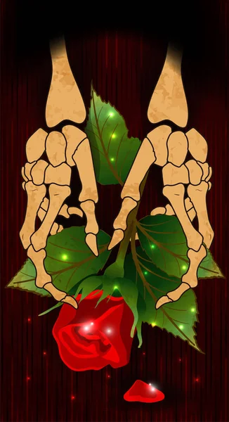 Squelette Mains Tenant Une Rose Fleur Carte Saint Valentin Illustration — Image vectorielle