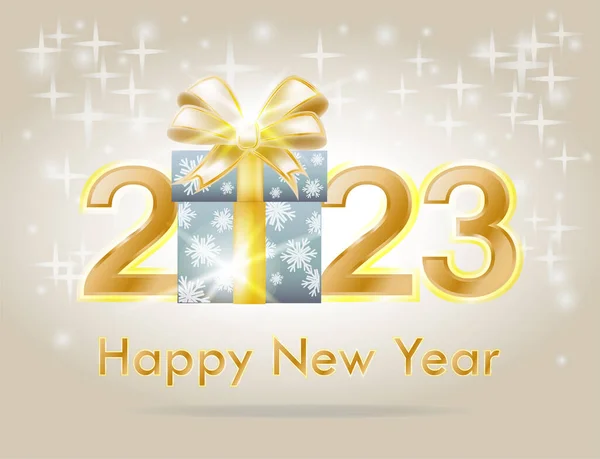 Happy New 2023 Year Xmas Gift Box Card Vector Illustration — Stock Vector