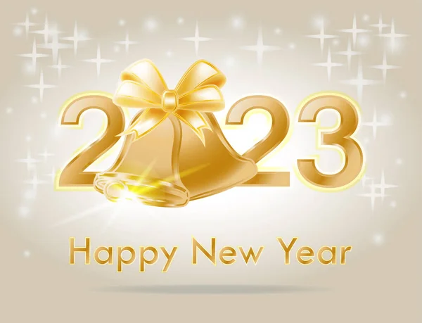 Happy New 2023 Jaar Met Gouden Kerstklokken Vector Illustratie — Stockvector