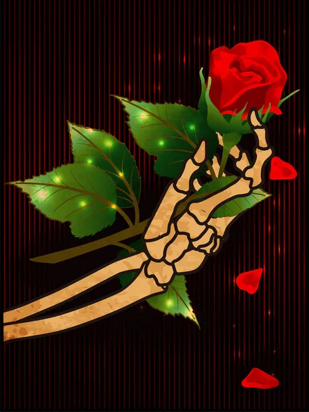 Esqueleto Segurando Uma Rosa Flor Nenhum Cartão Dia Valentim Ilustração — Vetor de Stock