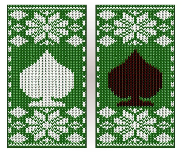 New Year Knitted Pattern Poker Spades Cards Vector Illustration — Stock Vector