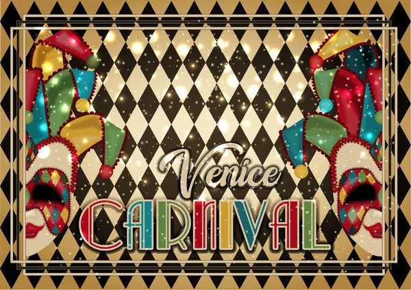 Традиційна Венеціанська Маска Джокер Вітальня Стилі Арт Деко Векторна Ілюстрація — стоковий вектор