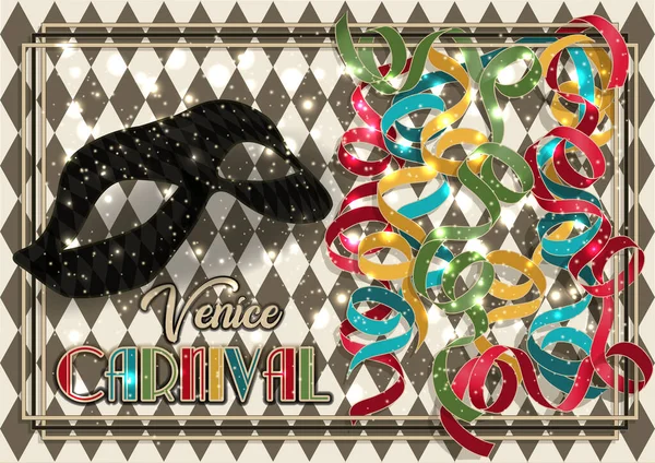 Βενετία Καρναβάλι Μάσκα Πρόσκληση Κάρτα Art Deco Στυλ Διάνυσμα Εικονογράφηση — Διανυσματικό Αρχείο