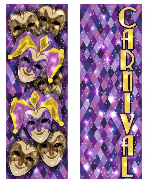 Carnival Mask Joker Banners Art Deco Style Vector Illustration — 스톡 벡터