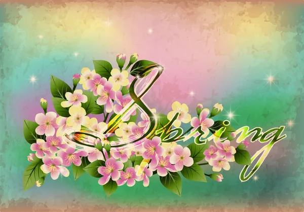 Spring Greeting Card Cherry Flowers Vector Illustration — стоковый вектор