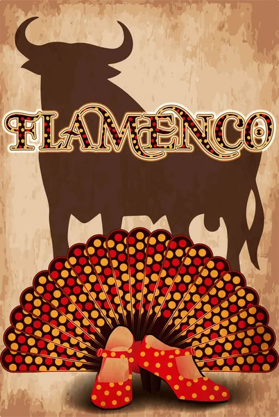 Tarjeta Fiesta Flamenca Con Toro Español Ilustración Vectorial — Vector de stock