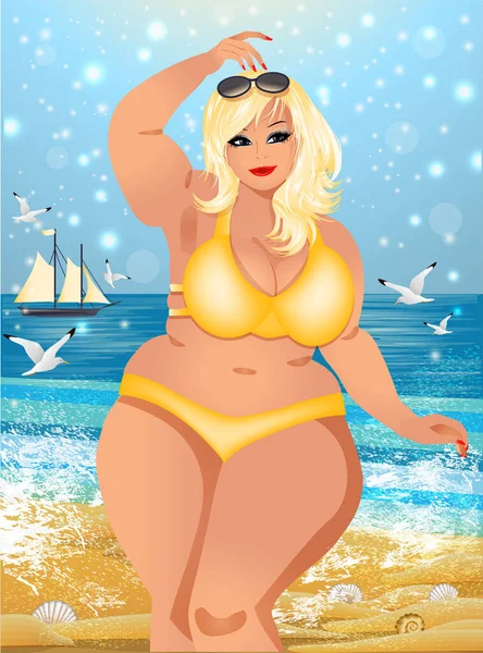Sommerfest Karte Size Sexuelle Blonde Frau Bikini Vektorillustration — Stockvektor