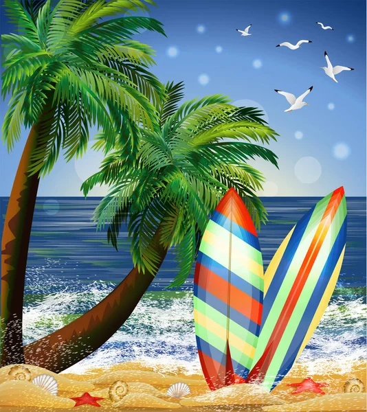 夏季海滩派对卡上有餐具柜 矢量说明 — 图库矢量图片