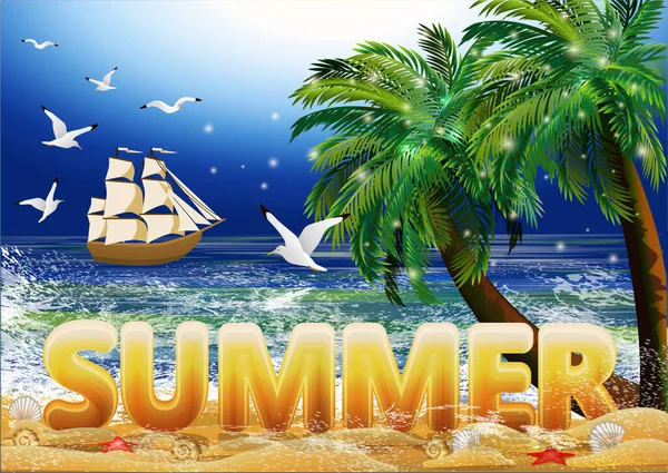 Hora Verão Beach Party Cartão Convite Ilustração Vetorial —  Vetores de Stock