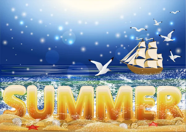 Summer Time Beach Party Vip Card Vector Illustration — Stock Vector